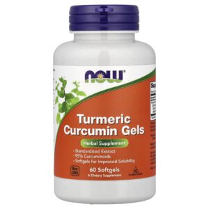 NOW Foods Géis de Curcumina de Cúrcuma 60 Cápsulas Softgel (475 mg por Cápsula Softgel)