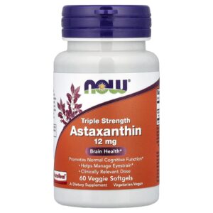 NOW Foods Astaxanthin 12 mg 60 Cápsulas Softgel Vegetais
