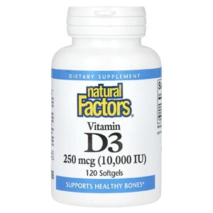 Natural Factors Vitamina D3 250 mcg (10.000 UI) 120 Cápsulas Softgel