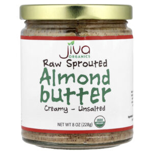 Jiva Organics Manteiga de Amêndoa Crua Brotada Cremosa - Sem Sal 228 g (8 oz)