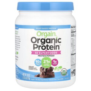 Orgain Proteína em Pó Orgânica + 50 Superalimentos Fudge Cremoso de Chocolate 510 g (112 lb)