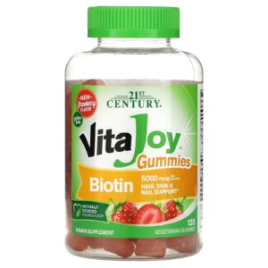 21st Century Gomas de Biotina VitaJoy® Morango 120 Gomas Vegetarianas (2.500 mcg por Goma)