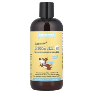 Wonder Paws Superhero® Omega Max 3X Óleo de Peixe Salmão Selvagem do Alasca + Bacalhau + Krill Para Cães Todas as Idades 473 ml (16 oz)