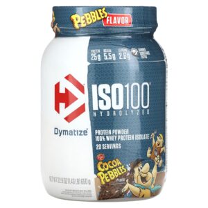 Dymatize ISO100® Hidrolisado 100% de Isolado de Proteína Whey Pedras de Cacau 650 g (143 lb)