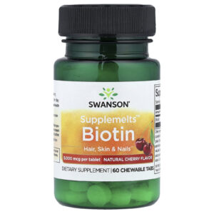 Swanson Supplemelts™ Biotina Cereja Natural 5.000 mcg 60 Comprimidos Mastigáveis