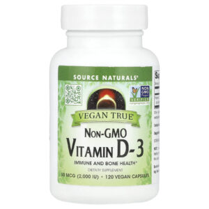 Source Naturals Vegan True® Vitamina D-3 Não OGM 50 mcg (2.000 UI) 120 Cápsulas Veganas