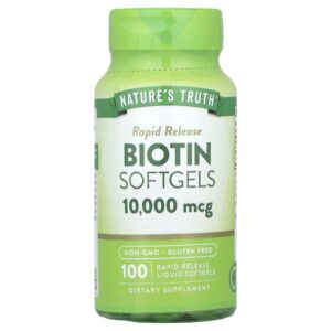 Natures Truth Biotina 10.000 mcg 100 Cápsulas Softgel de Liberação Rápida