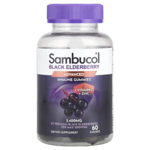 Sambucol Sabugueiro Preto Gomas para Suporte Imunológico com Vitamina C e Zinco Frutas Vermelhas Natural 60 Gomas