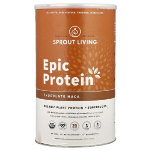 Sprout Living Epic Protein® Proteína Vegetal Orgânica + Superalimentos Chocolate e Maca-Peruana 912 g (2 lb)