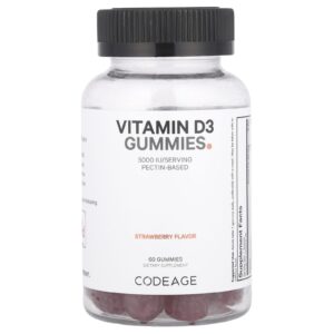 Codeage Gomas de Vitamina D3 Morango 5.000 UI 60 Gomas