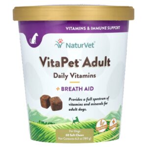 NaturVet VitaPet para Adultos Vitaminas Diárias e Auxiliares da Respiração Para Cães 60 Softles Mastigáveis 180 g (63 oz)
