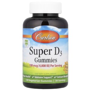 Carlson Gomas Super D3 Frutas Naturais 120 Gomas Vegetarianas (25 mcg (1.000 UI) por Goma)