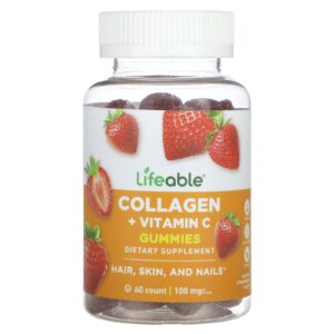 Lifeable Gomas de Colágeno + Vitamina C Sabor Natural de Morango 60 Gomas