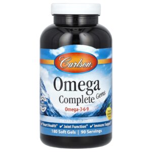 Carlson Gemas Completas de Ômega Ômega-3-6-9 Limão Natural 180 Cápsulas Softgel