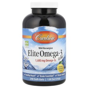 Carlson Elite Omega 3 Gems Limão Natural 1.600 mg 240 Cápsulas Softgel (800 mg por Cápsula Softgel)