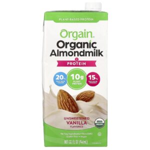 Orgain À Base de Plantas Leite de Amêndoa Orgânico + Proteína Baunilha sem Açúcar 946 ml (32 fl oz)