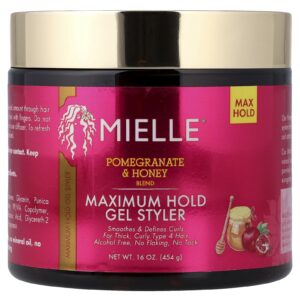 Mielle Modelador de Gel de Fixação Máxima Para Cabelos Grossos e Cacheados Mistura de Romã e Mel 454 g (16 oz)
