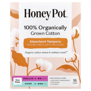 The Honey Pot Company Absorventes Internos Duo-Pack 100% Cultivados Organicamente Regular e Super 18 Unidades
