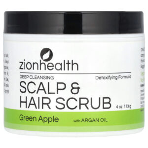 Zion Health Esfoliante para Limpeza Profunda do Couro Cabeludo e do Cabelo com Óleo de Argão Maçã Verde 113 g (4 oz)