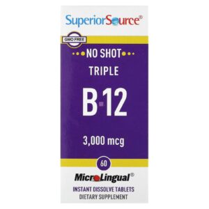 Superior Source Triple B-12 3.000 mcg 60 Comprimidos MicroLingual de Dissolução Instantânea