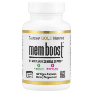 California Gold Nutrition MEM Boost™ Suporte à Memória e à Cognição com Alfa-GPC Extrato de Juba-de-leão Extrato do Grão de Café e Fosfatidilserina 60 Cápsulas Vegetais