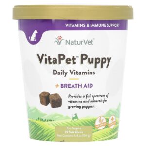 NaturVet VitaPet Puppy Vitaminas Diárias + Auxílio ao Hálito Para Cãozinho 70 Cápsulas Mastigáveis 154 g (54 oz)