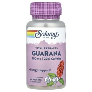 Solaray Extrato de Semente de Guaraná 200 mg 60 Cápsulas Vegetais