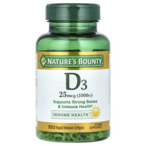 Natures Bounty D3 Saúde Imunológica 25 mcg (1.000 UI) 350 Cápsulas Softgel de Liberação Rápida