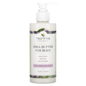 Tree To Tub Loção Hidratante Corporal de Manteiga de Karité Não Oleosa Hidratante para Pele Seca e Sensível Lavanda 250 ml (85 fl oz)