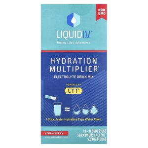 Liquid I.V. Hydration Multiplier® Mistura para Bebida de Eletrólitos Morango 10 Embalagens 16 g (056 oz) Cada