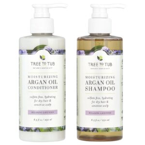Tree To Tub Conjunto de Shampoo e Condicionador Hidratante de Óleo de Argão Para Cabelos Secos Lavanda Relaxante Conjunto de 2 Unidades 250 ml (85 fl oz) Cada