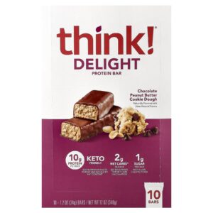 Think ! Delight Barra de Proteína Massa de Biscoito com Manteiga de Amendoim e Chocolate 10 Barras 34 g (12 oz) Cada