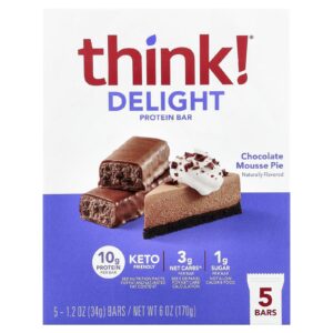 Think ! Barra de Proteína Delight Torta de Mousse de Chocolate 5 Barras 34 g (12 oz) Cada