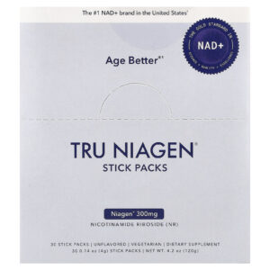 Tru Niagen NAD+ Ribosídeo de Nicotinamida Sem Sabor 30 Embalagens 4 g (014 oz) Cada