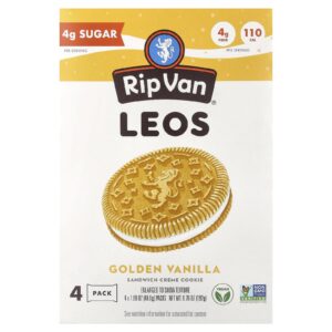 Rip Van Wafels Leos Cookie com Creme e Recheio Baunilha Dourada 4 Embalagens 48 g (169 oz) Cada