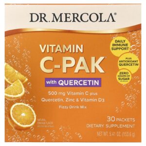 Dr. Mercola Vitamina C-PAK com Quercetina Sabor Natural de Laranja 30 Embalagens 512 g (018 oz) Cada