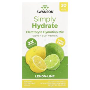 Swanson Simply Hydrate Mistura de Hidratação com Eletrólitos Limão-siciliano 30 Embalagens 592 g (021 oz) Cada