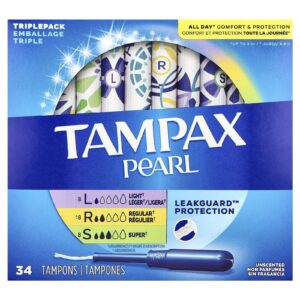 Tampax Absorventes Pearl Embalagem Tripla Light/Regular/Super Sem Perfume 34 Absorventes Internos