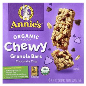 Annies Homegrown Barras de Granola em Borracha Orgânica Lascas de Chocolate 6 Barras 25 g (089 oz) Cada