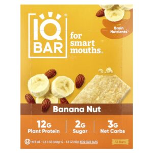 IQBAR Barra de Proteína Vegetal Banana Noz 12 Barras 45 g (16 oz) Cada