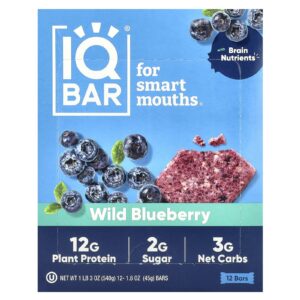IQBAR Barras de Proteína Vegetal Mirtilo Selvagem 12 Barras 45 g (16 oz) cada