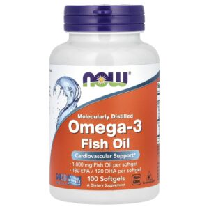NOW Foods Óleo de Peixe Ômega-3 1.000 mg 180 EPA — 120 DHA 100 Cápsulas Softgel