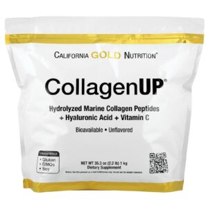 California Gold Nutrition CollagenUP® Peptídeos de Colágeno Marinho Hidrolisado com Ácido Hialurônico e Vitamina C Sem Sabor 1 kg (22 lb)