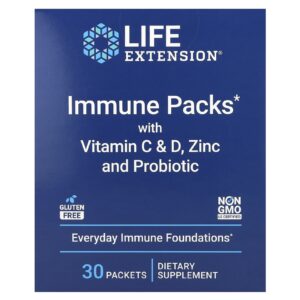 Life Extension Pacotes para Imunidade com Vitaminas C e D Zinco e Probiótico 30 Pacotes