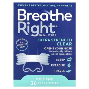 Breathe Right Tiras Nasais Transparentes Para Peles Sensíveis 26 Tiras Transparentes