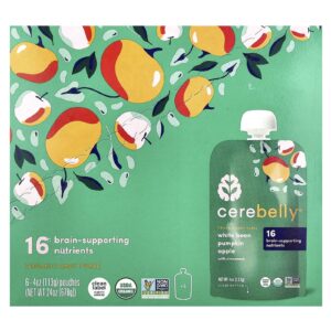 Cerebelly Purê Orgânico para Bebês Feijão Branco Abóbora Maçã com Canela 6 Sachês 113 g (4 oz) Cada