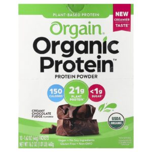 Orgain Organic Protein™ em Pó à Base de Plantas Fudge de Chocolate Cremoso 10 Embalagens 46 g (162 oz) Cada