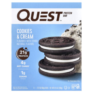 Quest Nutrition Barra de Proteína Biscoitos e Creme 4 Barras 60 g (212 oz) Cada