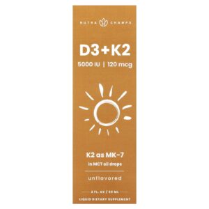 NutraChamps D3 + K2 Gotas Líquidas Sem Sabor 60 ml (2 fl oz)