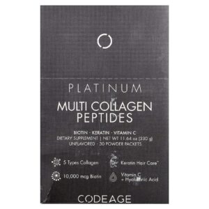 Codeage Peptídeos Multicolágeno Platinum Sem Sabor 30 Embalagens 11 g (038 oz) Cada